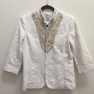 Chico’s MODERN white gold beaded blazer jacket XS